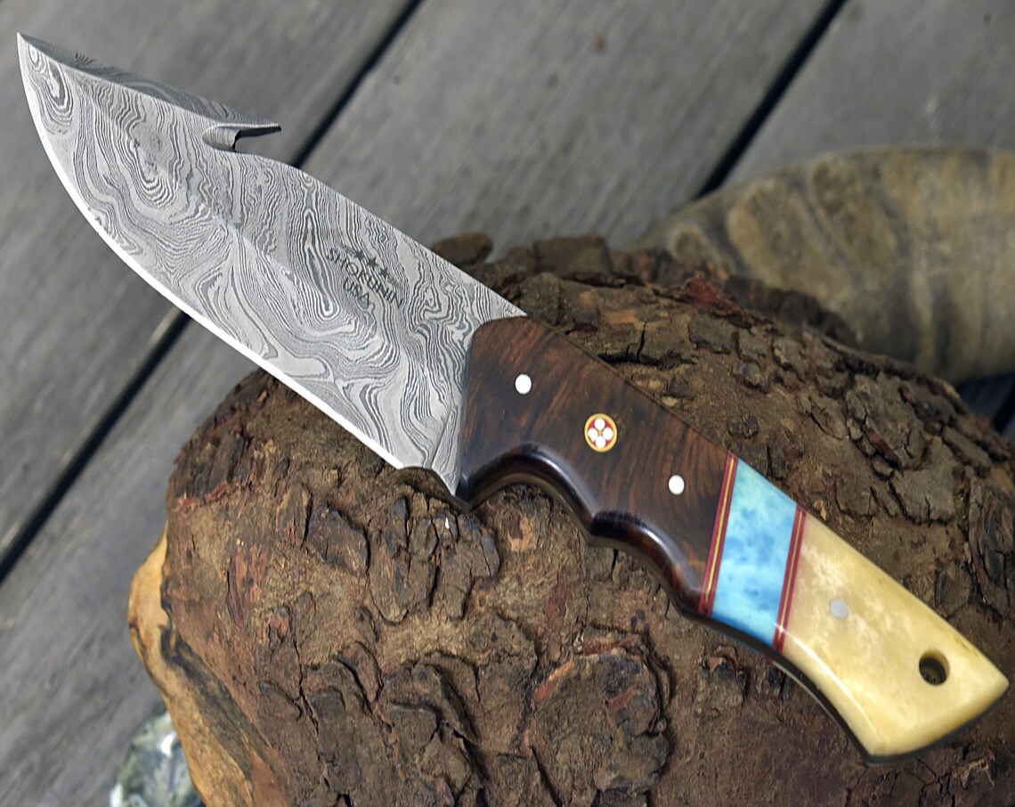 10 CUSTOM DAMASCUS GUT Hook Knife Hunting Fishing Etsy