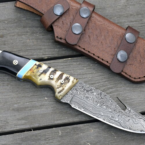 10 CUSTOM DAMASCUS GUT Hook Knife Hunting Fishing Etsy