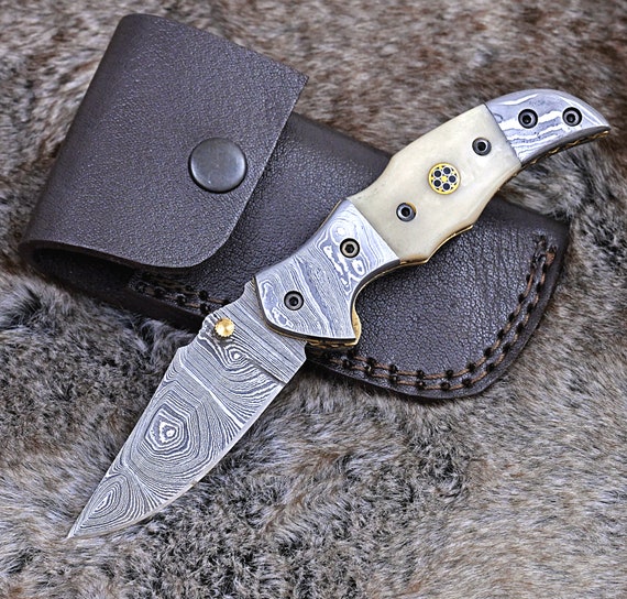 SHOKUNIN USA Handmade Damascus Steel Knife - Hunting, Camping, Tactical, EDC, Unique Gift with Engraving and Leather Sheath