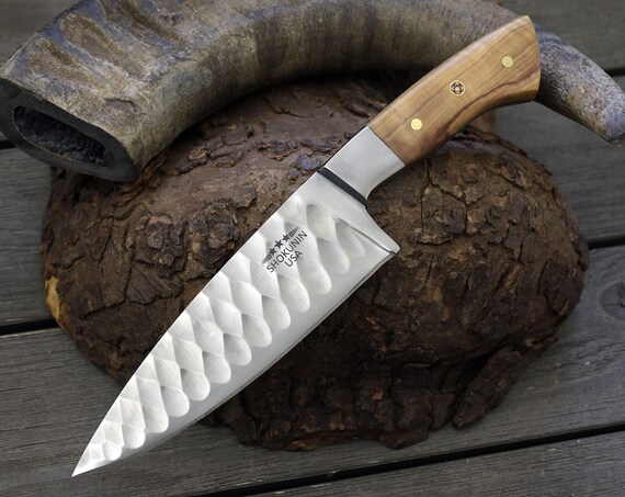 CHEF KNIFE, 10.5", D2 Stainless Steel, Hammered chef knife  custom handmade kitchen knife steel with olive wood handle