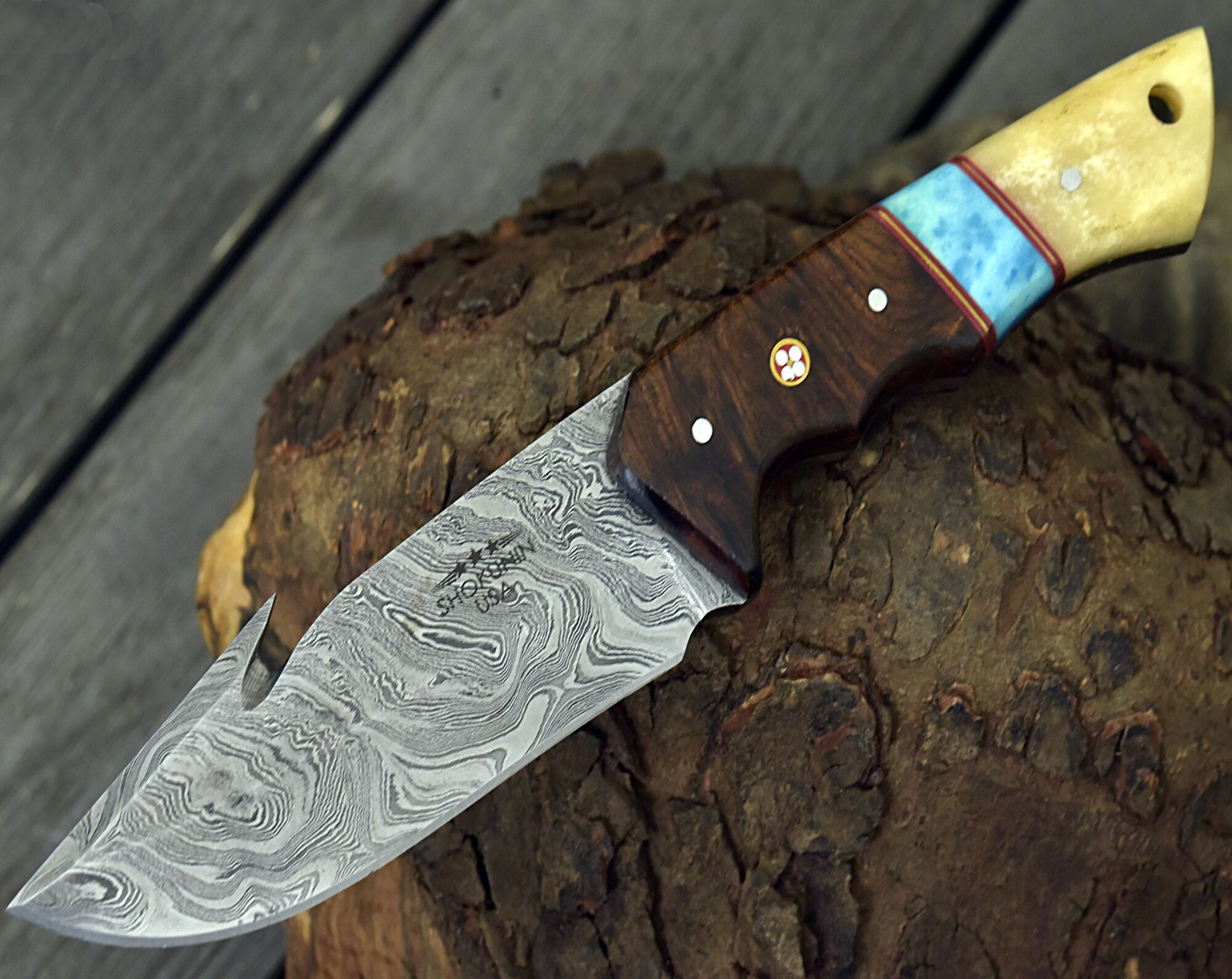 10 CUSTOM DAMASCUS GUT Hook Knife Hunting Fishing Etsy