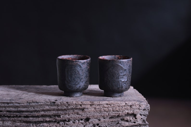 Sake cups. Set of two cups for the tea ceremony. Raku ceramics. Tea set. Handmade. A gift for tea lovers. image 7