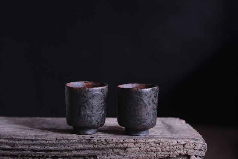 Sake cups. Set of two cups for the tea ceremony. Raku ceramics. Tea set. Handmade. A gift for tea lovers. image 6