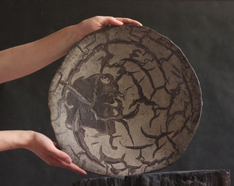 Plate "cracked earth". Handmade plate. Fruit plate. Refined naturalness will decorate your dining room.