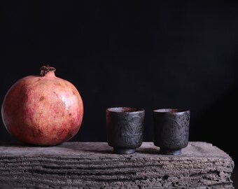 Sake cups. Set of two cups for the tea ceremony. Raku ceramics. Tea set. Handmade. A gift for tea lovers.