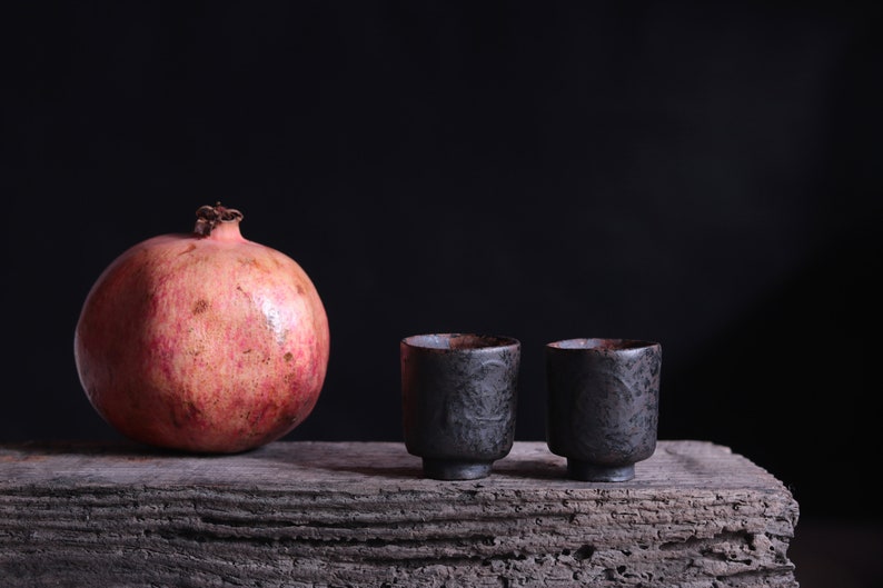 Sake cups. Set of two cups for the tea ceremony. Raku ceramics. Tea set. Handmade. A gift for tea lovers. image 1