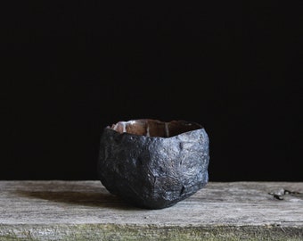 Raku cup for drinks "black peony bud". Tea cup. A coffee cup. A cup for water. Cocoa cup.  Nature's gift to raku lovers. black ceramic cup.