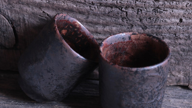 Sake cups. Set of two cups for the tea ceremony. Raku ceramics. Tea set. Handmade. A gift for tea lovers. image 3