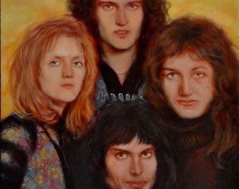 Original Queen Band Oil Painting, 70s Rock Art