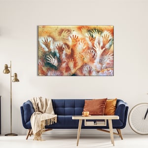 Cueva de las Manos Art, Cueva de las Manos Print, oude handafdrukken kunst, handafdrukken canvas, handafdrukken kunst aan de muur