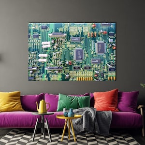 Cirquit Board Wall Art Print, toile de carte mère d'ordinateur, affiche de programmation, schéma de carte mère, idée de cadeau d'ingénieur, toile informatique
