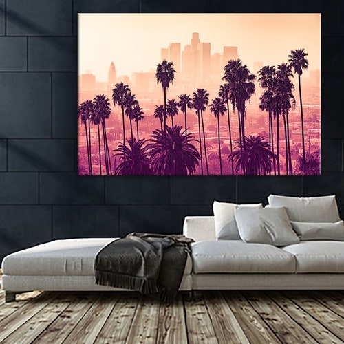 Art & Collectibles Digital Los Angeles Downtown Skyline Canvas Wall Art