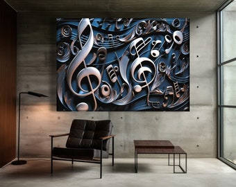 Music Lover Print Canvas, Notes Wall Art, Recording Studio Wall Decor, Clef Art Canvas,  Music Key ArtWork, Gift for Musician