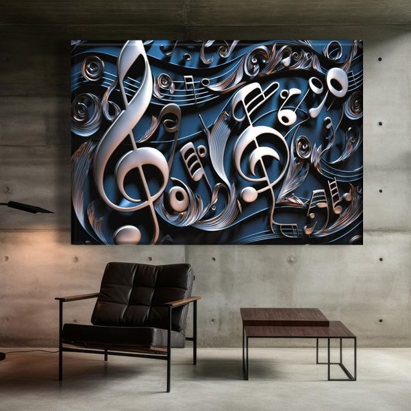 Music Lover Print Canvas, Notes Wall Art, Recording Studio Wall Decor, Clef Art Canvas,  Music Key ArtWork, Gift for Musician