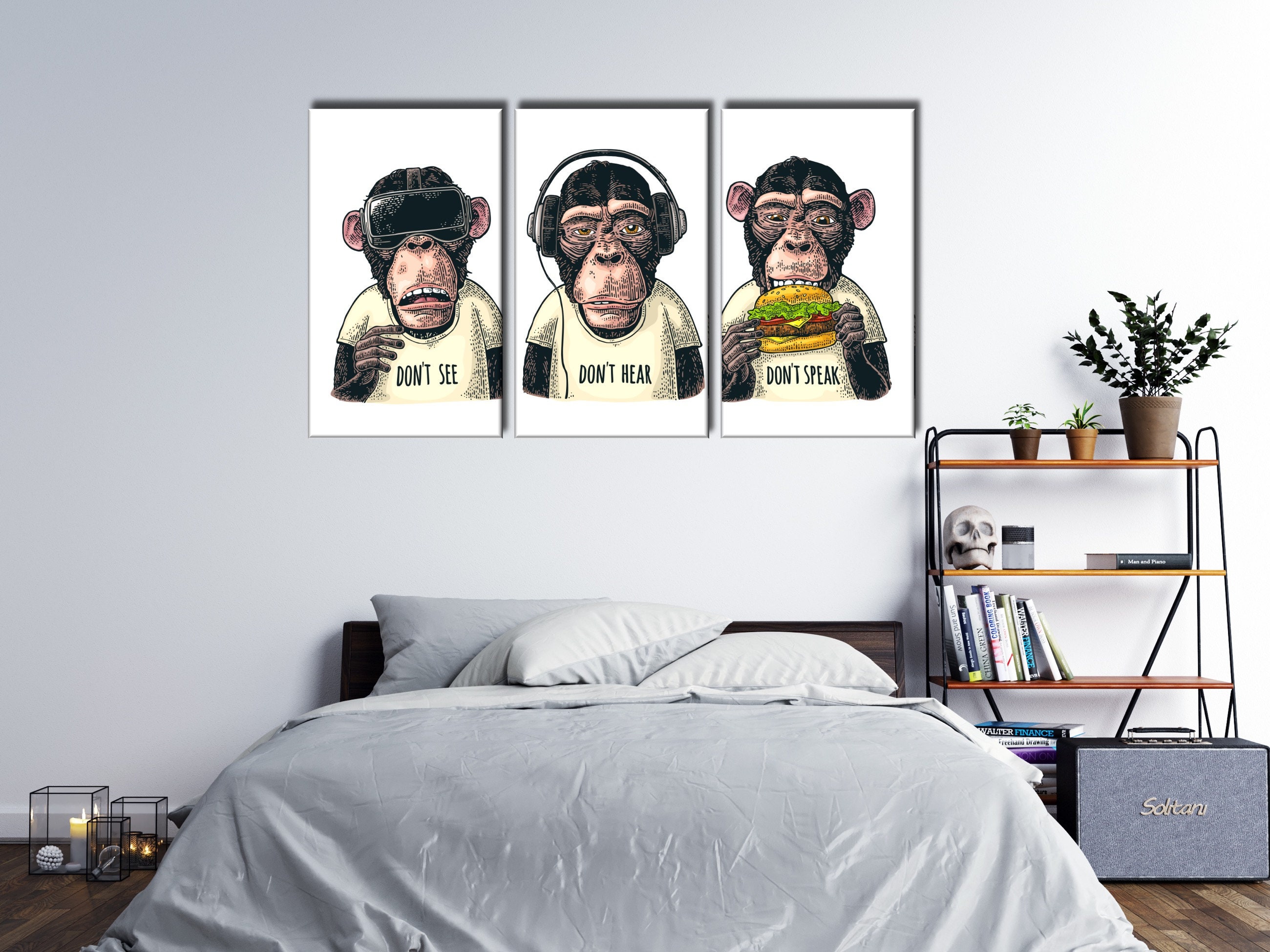 muku　Apple Poster Three Monkeys Poster, Wise Swag Chimp Monkey, Graffiti Style