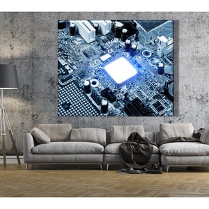 Décoration murale pour bureau informatique, toile pour circuit imprimé, affiche de carte mère, cadeau technologie pour ingénieur, toile informatique extra large