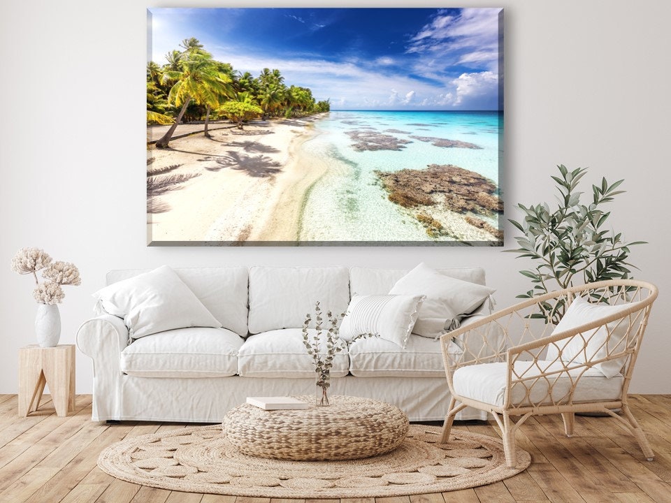 French Polynesia Beach Canvas: Tropical Palm Tree Wall Art