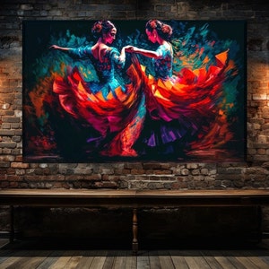 Incendiary Flamenco ArtWork, Flamenco Spanish Dancers, Oil Painting Style ArtWork, Spanish Women Print Canvas, Picturesque Wall Decor