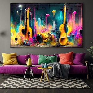 Abstract Guitar Colorful Oil Painting Canvas Print Wall Art, Guitar Canvas  Print, High Quality Music Canvas, Musical Instrument Wall Decor 