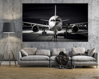 Schwarzweiße Flugzeug Leinwand: Luftfahrt Foto, Büro Wandkunst