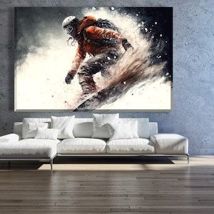 Snowboarder Wall Art, Chalet Wall Art, Stampa su tela di sport estremi, Poster di sport invernali, Tela di montagna innevata, Regalo per snowboarder
