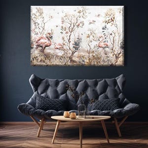 Vintage Flamingo Canvas Print: Tropical Chinoiserie Wall Art