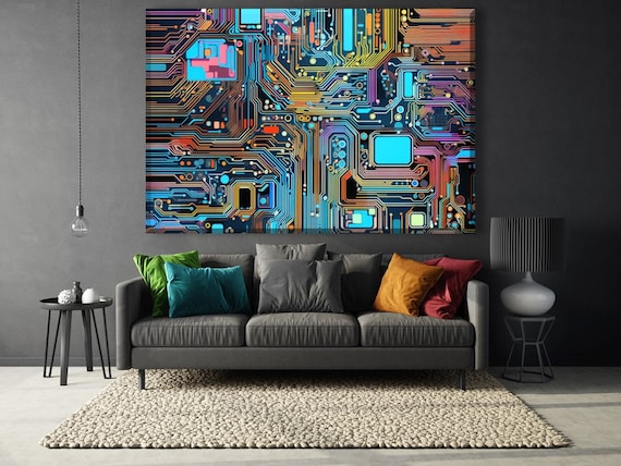 Colorful Microchip Board Canvas Art: Computer Motherboard Print - Etsy