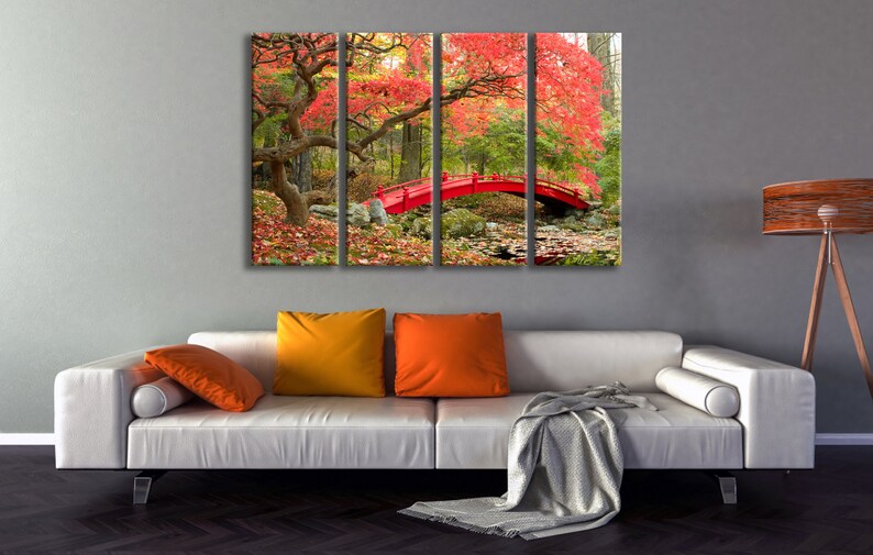 Japanese Garden Wall Art Red Bridge Canvas Japanese Garden Etsy