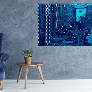 Art de circuits imprimés, Art moderne informatique, Art scientifique, Toile de carte mère électronique, Cadeau de technologie d'ingénieur, Impression sur toile de puce PC