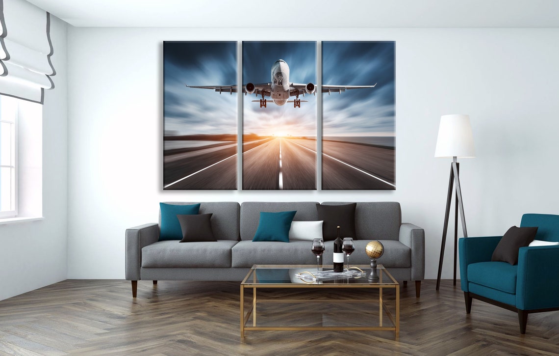 Airplane Wall Art Aviation Canvas Set Pilot Gift Aviation Etsy