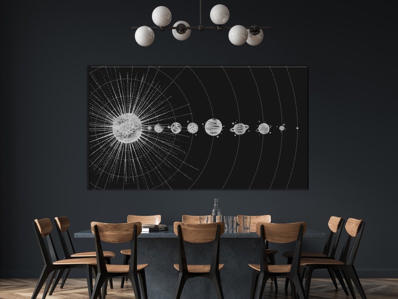 Solar System Wall Art Black and White Planets Canvas Space - Etsy