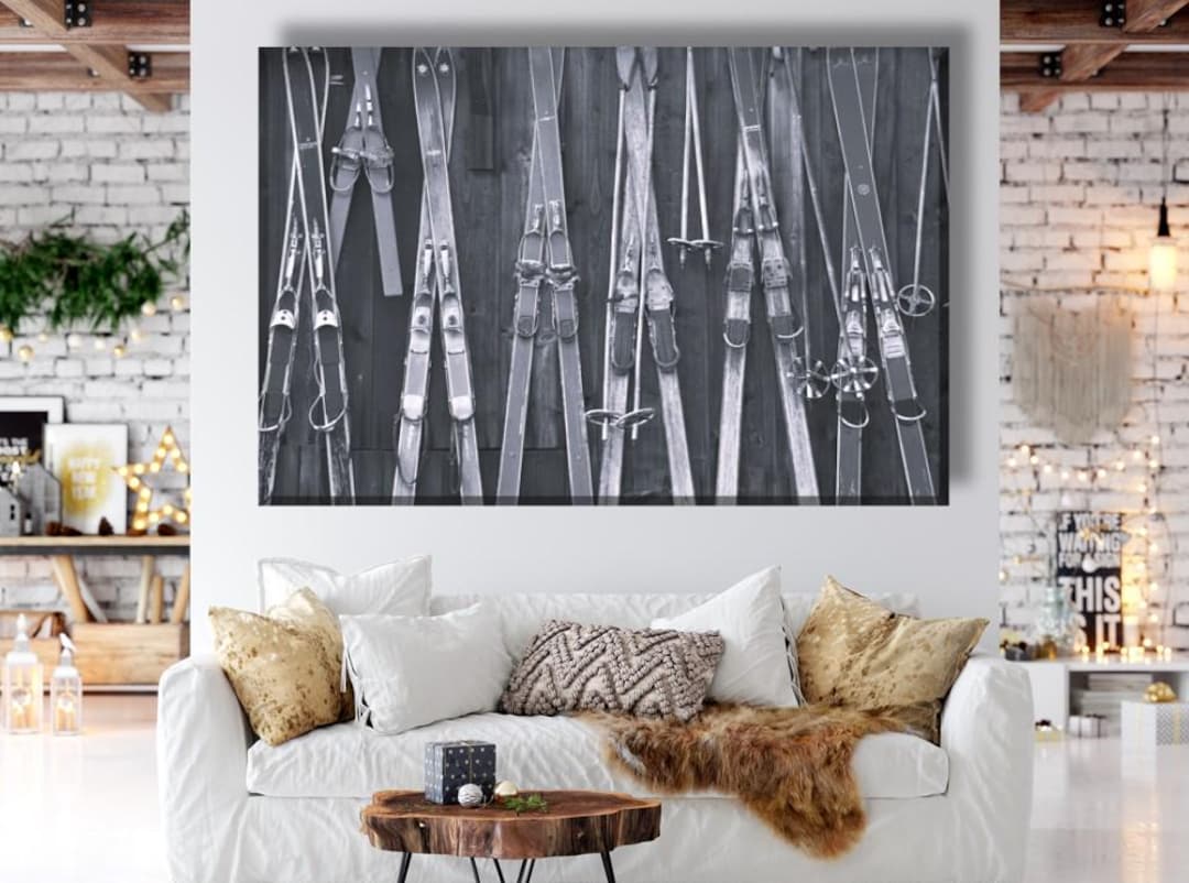 Skis Wall Art, Winter Chalet Decor, Black&white Skis Wall Art, Winter ...
