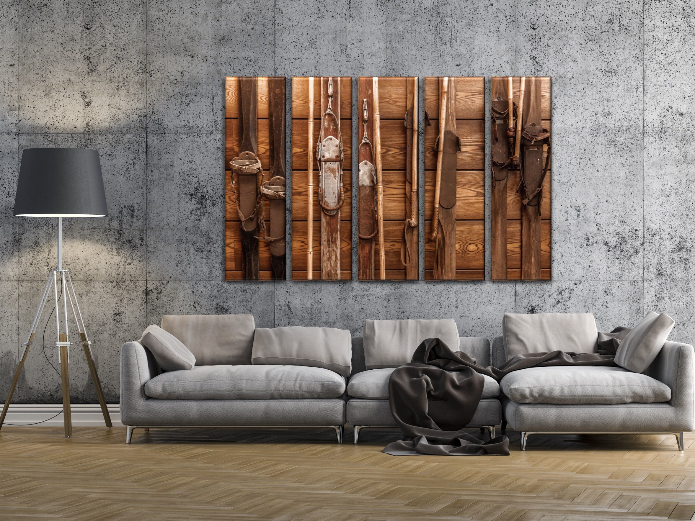 Vintage Wooden Skis Wall Art Weathered Skis Winter Sports | Etsy