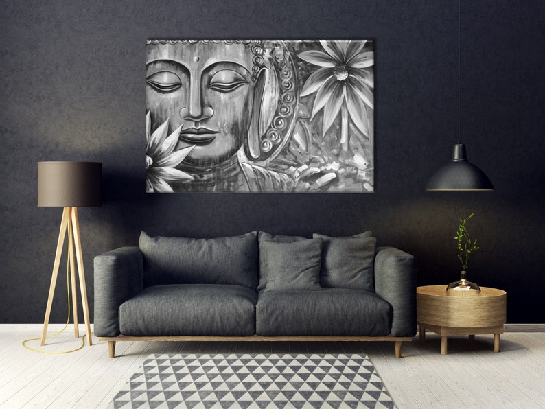 Buddha Wall Art Buddha Black and White Canvas Yoga Studio Etsy