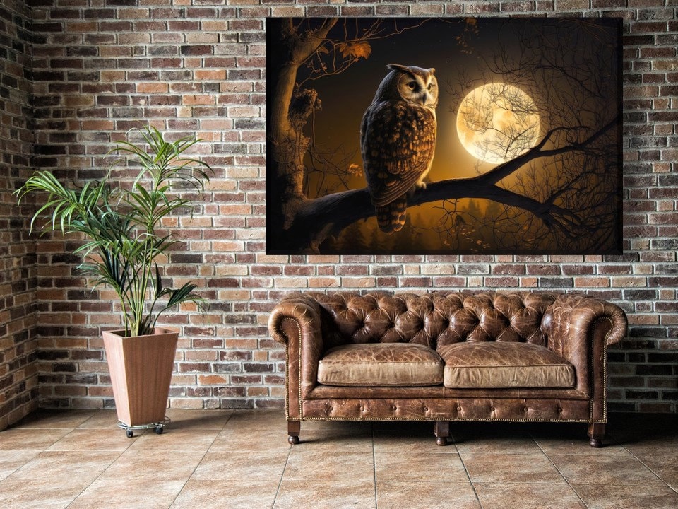 Owl and Moon Canvas Print: Stretched Ready to Hang Wall Art