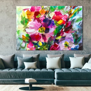 Oil Painting Flowers Canvas Print Colorful Floral Wall Decor - Etsy