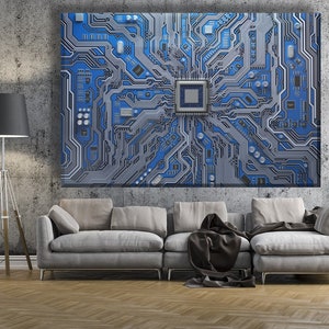Art mural informatique, impression de tableau Cirquit, affiche de programmation, schéma de la carte mère, idée cadeau pour étudiant informatique, puce avec noyau de processeur