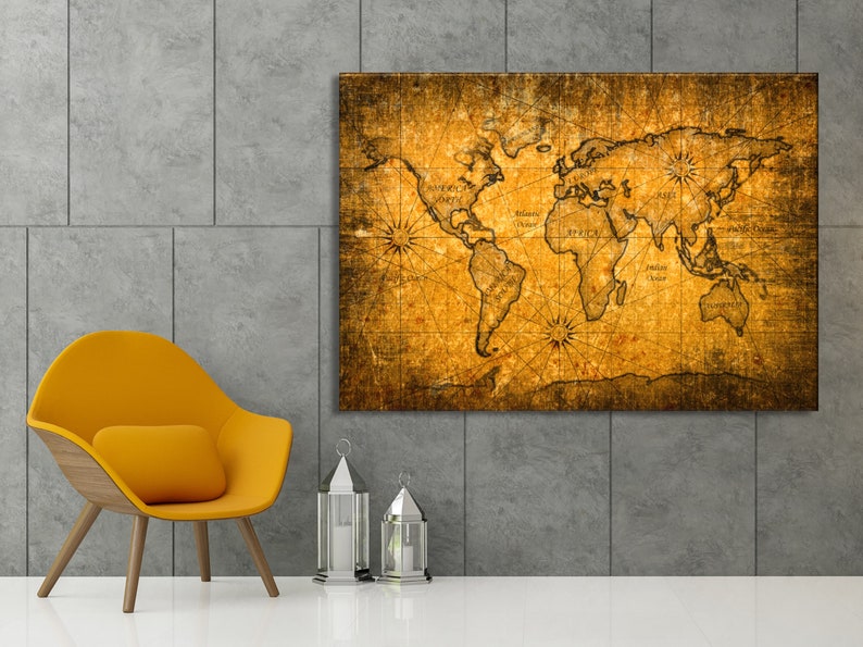 World Map Canvas Old World Map Wall Decor Vintage World Map Etsy