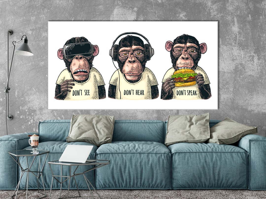 Three Monkeys Poster, Monkey Monkey, Gorilla Art, Canvas, Wall Wise Dj Swag Etsy - Monkey Art, Dj Graffiti Graffiti Style Chimp Swag