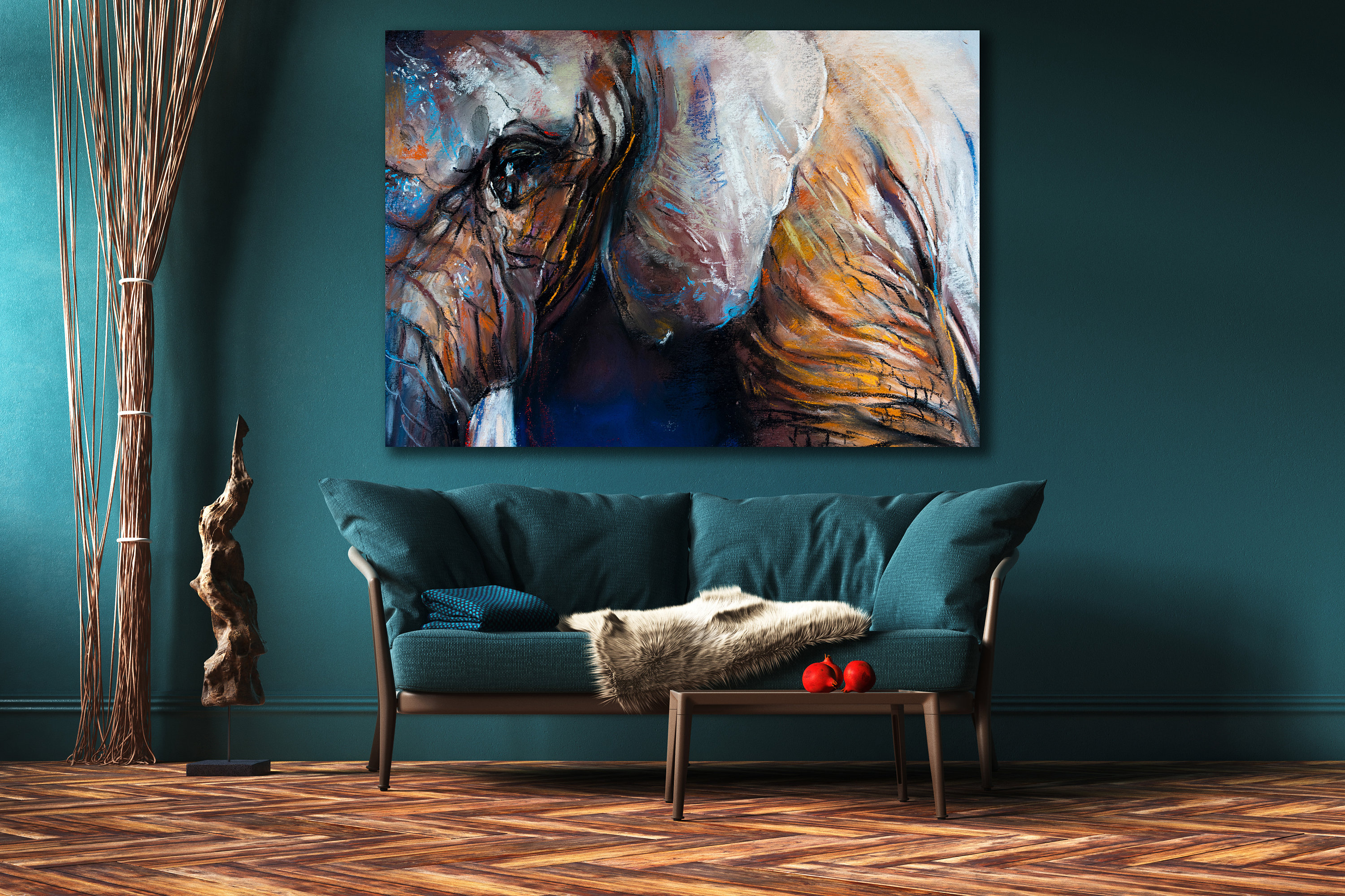 Oil Painting Elephant Canvas Pastel Elephant Portrait Etsy