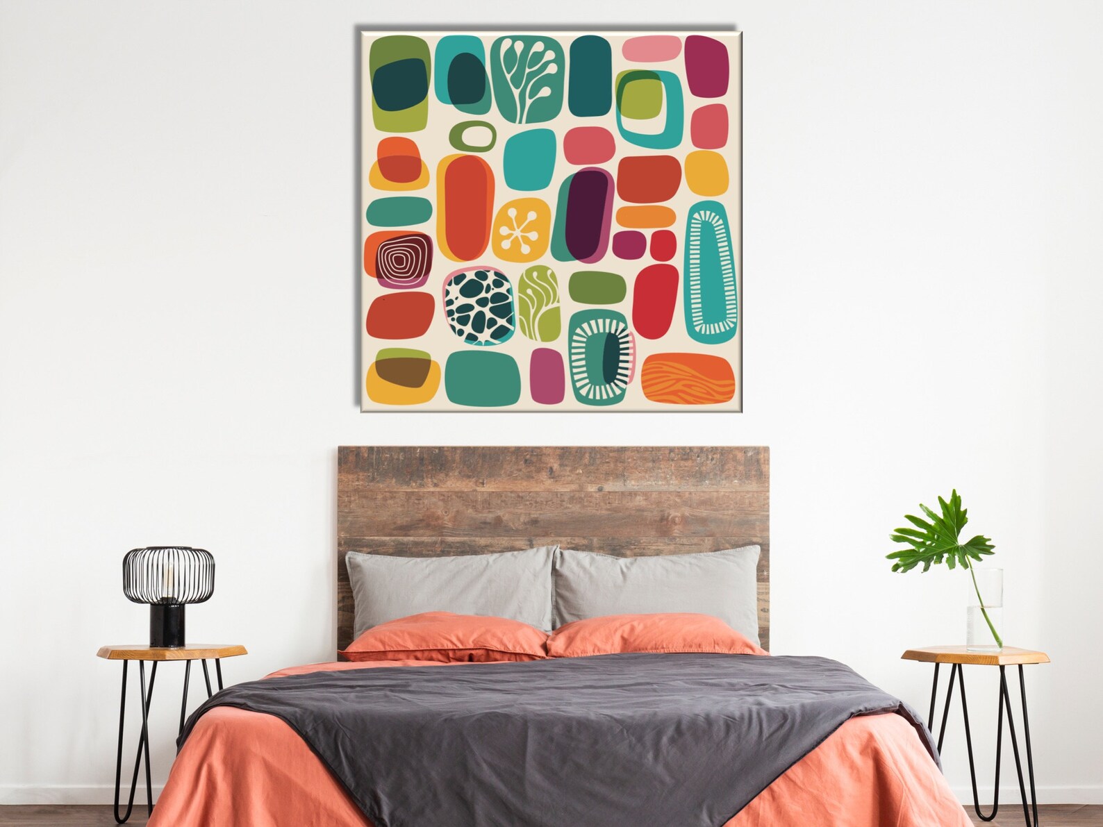 Geometric Wall Art Colorful Abstract Art Geometric Canvas Etsy