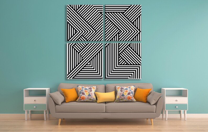 Abstract Wall Art Modern Black and White Stretched Ready to Etsy