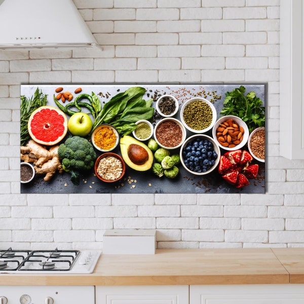 Healthy Food Art, Food and Spices Canvas Print, Restaurant Decor Stretched Ready to Hang Wall Art