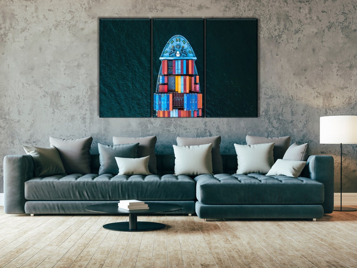 Container Cargo Ship Canvas Container Ship Print Nautical Etsy