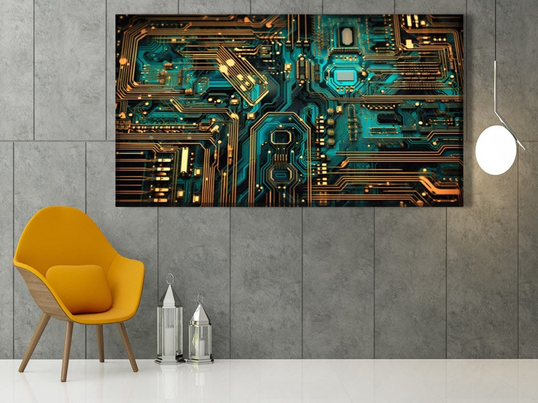 Circuit Board Wall Art, Electronic Board Print Canvas, Computer