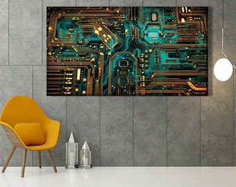 Circuit Board Wall Art, Electronic Board Print Canvas, Computer Components  ArtWork, Science Art, Motherboard Art, Engineer Technology Gift