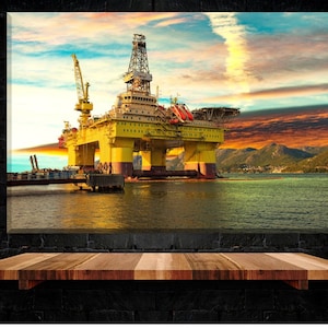 Oil Drilling Rig in sunset, Oil Derrick Wall Art, Oil Company Office décor, Petroleum Production Wall Art, Engineer Technology Gift.