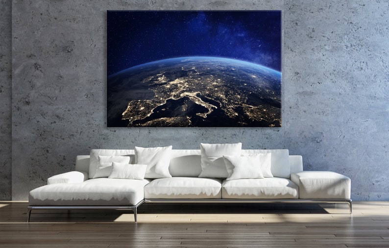 Space Wall Art Earth From Space Stretched Ready to Hang Wall Etsy