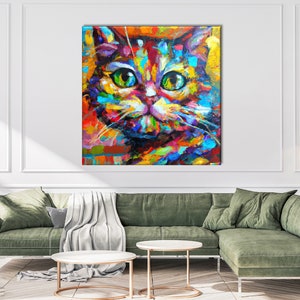 Cat Art Print, Abstract Oil Painting, Cat Modern Art, Cat Lovers Gift, Cat Wall Art, Cat Colorful Home Decor Poster