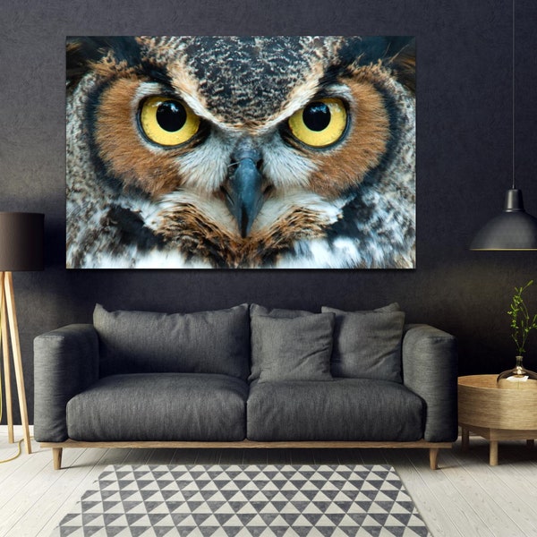 Owl wall art, Owl modern wall decor, Stretched Ready to Hang